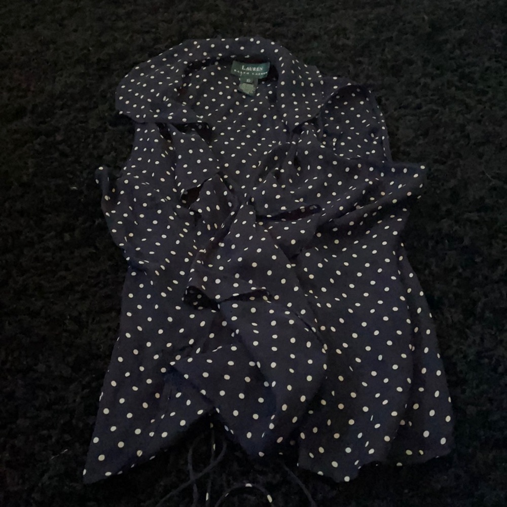 Ralph Lauren navy almost black polka dotted silk shirt